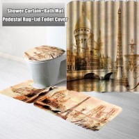 Shower Curtain+Pedestal Rug+Lid Toilet Cover+Bath Mat Eiffel Tower Non-slip Gift   323396246048